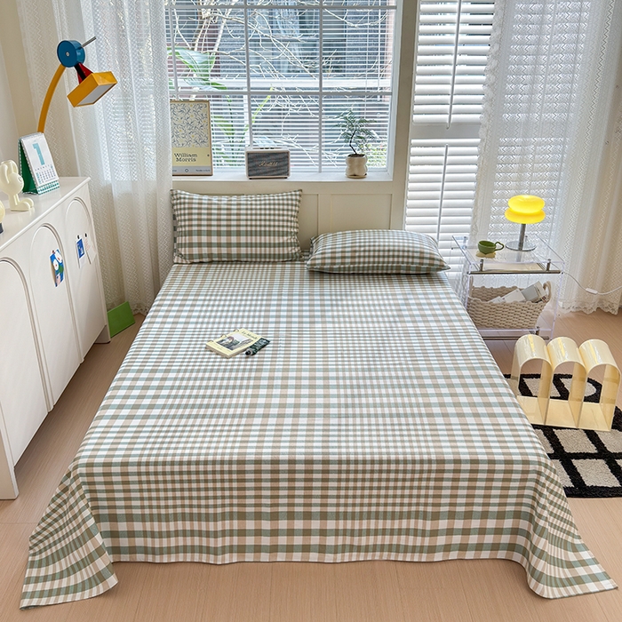 91家纺网 家纺一手货源 找家纺 吉象家纺 2025新款老粗布三件套-床单款 绿格