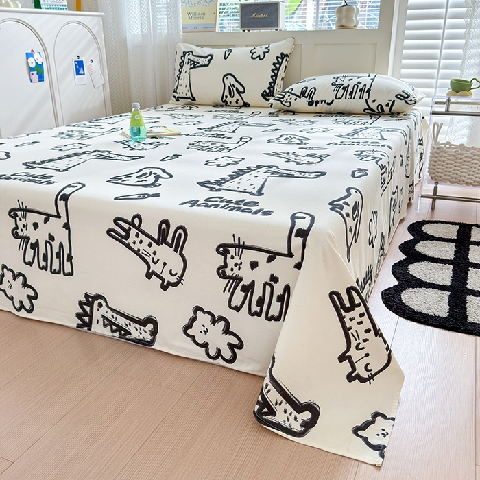 91家纺网 家纺一手货源 找家纺 吉象家纺 2025新款老粗布三件套-床单款 漫画家