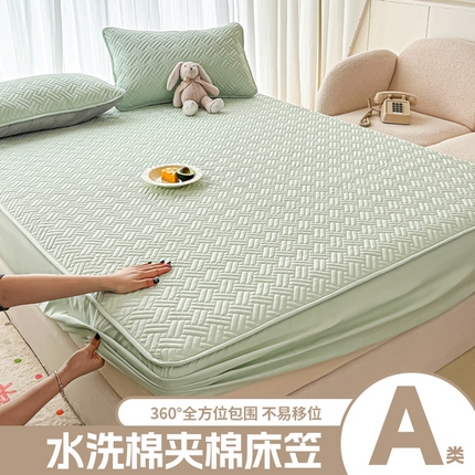 91家纺网 家纺一手货源 找家纺 （总）欧邦 2025新款四季款纯色水洗棉夹棉床笠床垫保护罩-场景二