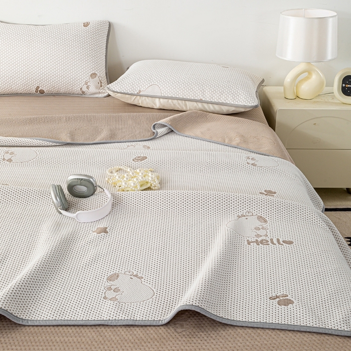 91家纺网 家纺一手货源 找家纺 梦初语 2025新款A类华夫格冰豆豆夏被子针织提花凉感夏凉被单双人空调被可机水洗 卡皮巴拉熊-卡其