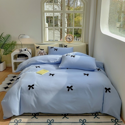 迪拜家纺 2025新款加厚水洗棉四件套-蝴蝶结 蝴蝶结-蓝