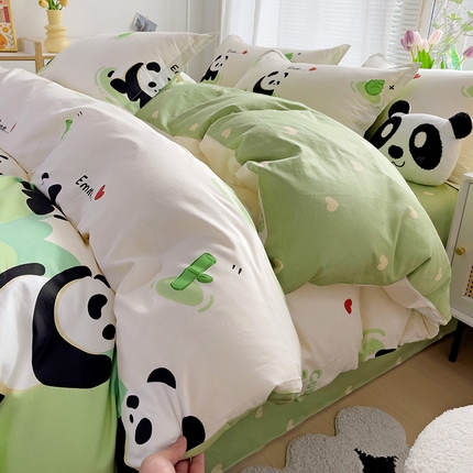 依庭 2025新款全棉印花花卉款四件套单品系列-单被套 熊猫乐园