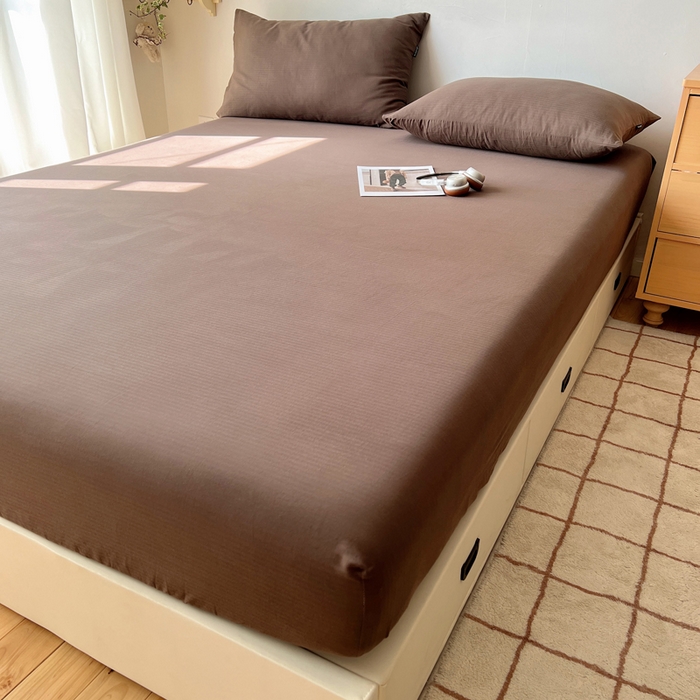 91家纺网 家纺一手货源 找家纺 蜜宿 2025新款A类全棉人字纹床笠（加高） 床笠：深棕