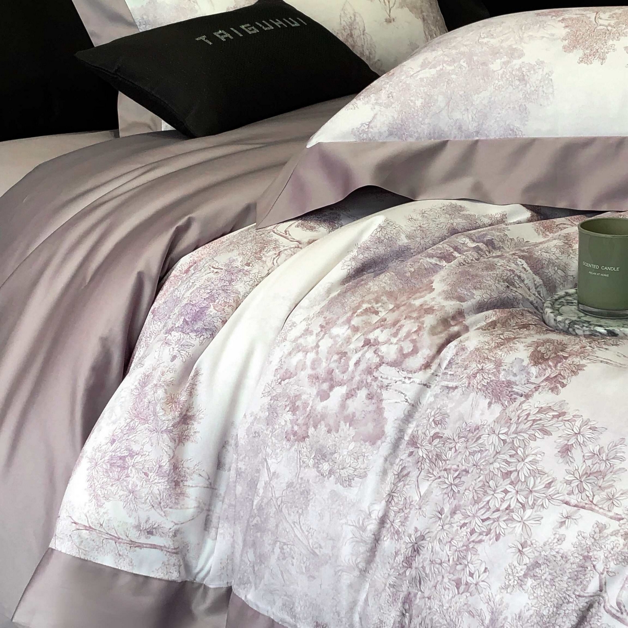 91家纺网 家纺一手货源 找家纺 2025年高支高密长绒棉专版活性数码印花系列四件套【券后控价——券后不低于378】 丽奥娜-樱落紫