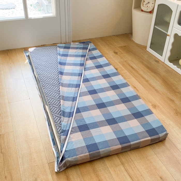 91家纺网 家纺一手货源 找家纺 凌云家纺 2025新款A类全棉水洗棉床垫套 英伦格蓝