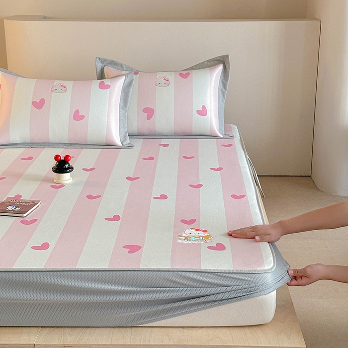 91家纺网 家纺一手货源 找家纺 Sweet dreams甜梦 2025新款母婴级7A抗菌养生冰藤席席子凉席-影棚2床笠款 蛋糕猫猫