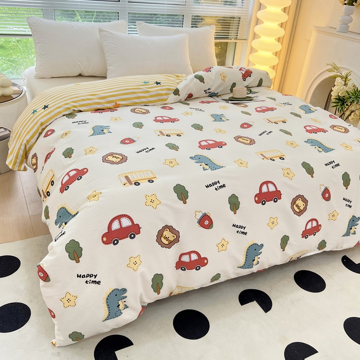 91家纺网 家纺一手货源 找家纺 依庭 2025新款全棉印花花卉款四件套单品系列-单被套 恐龙游记