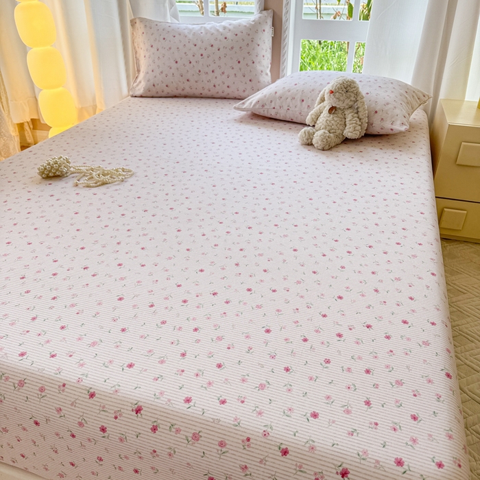 91家纺网 家纺一手货源 找家纺 2025新款老粗布三件套-床笠款 花遇