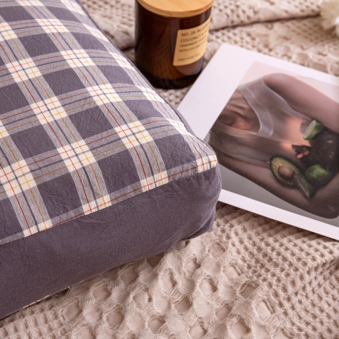 91家纺网 家纺一手货源 找家纺 明星枕业 2025新款水洗棉格子长方枕荞麦枕 布丁格灰30*60/只