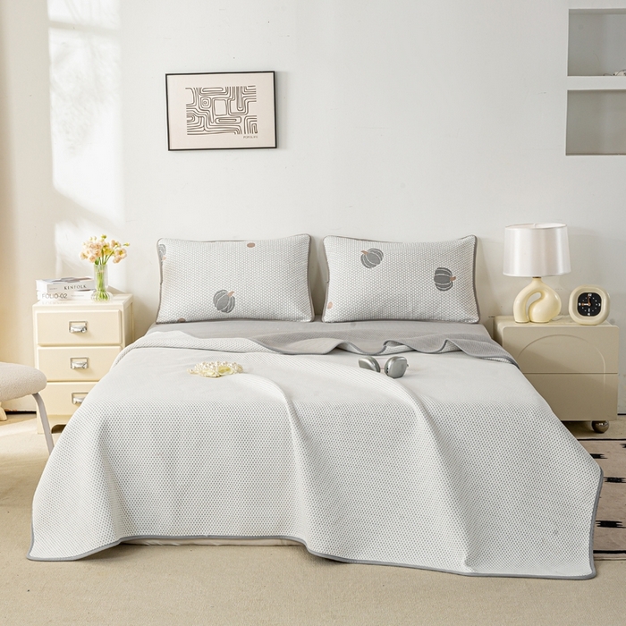 91家纺网 家纺一手货源 找家纺 梦初语 2025新款A类华夫格冰豆豆夏被子针织提花凉感夏凉被单双人空调被可机水洗 雅士灰