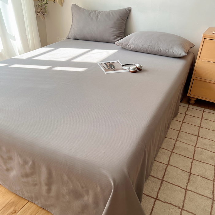 91家纺网 家纺一手货源 找家纺 蜜宿 2025新款A类全棉人字纹床单 床单：浅灰