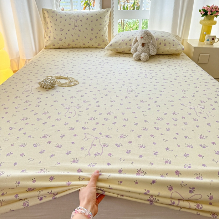 91家纺网 家纺一手货源 找家纺 2025新款老粗布三件套-床笠款 紫茉