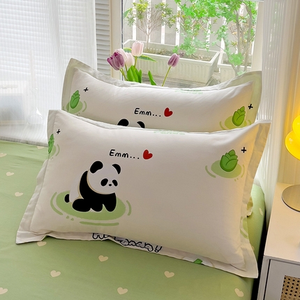 依庭 2025新款全棉印花花卉款四件套单品系列-单枕套 熊猫乐园