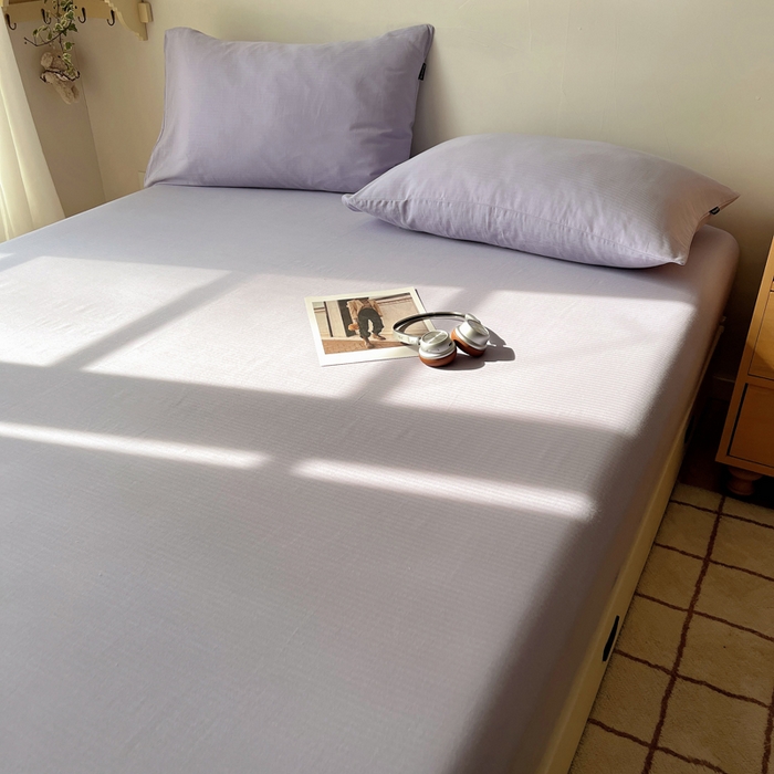 91家纺网 家纺一手货源 找家纺 蜜宿 2025新款A类全棉人字纹床笠（加高） 床笠：梦紫