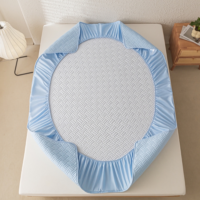 91家纺网 家纺一手货源 找家纺 欧邦 2025新款四季款纯色水洗棉夹棉床笠床垫保护罩-场景一 条格-天蓝