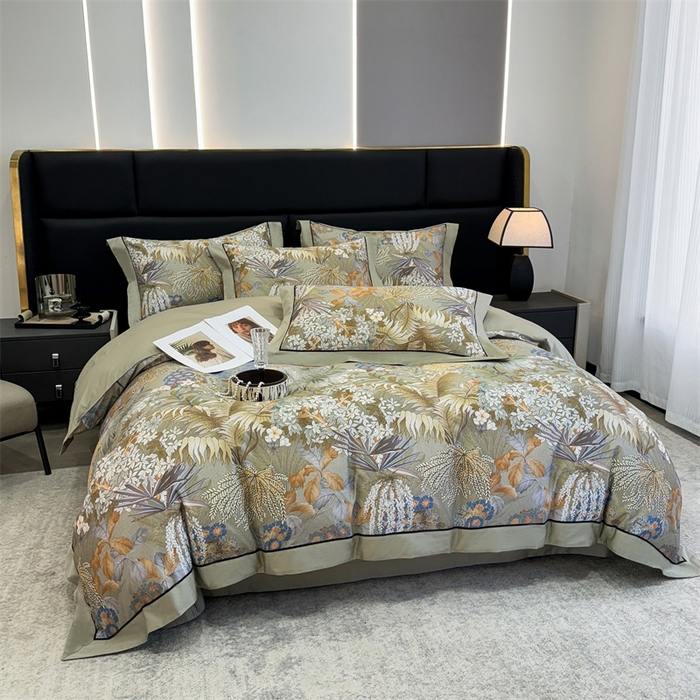 91家纺网 家纺一手货源 找家纺 宏羽纺家纺 2025年高支高密大版数码印花春夏新品 秘境-抹茶