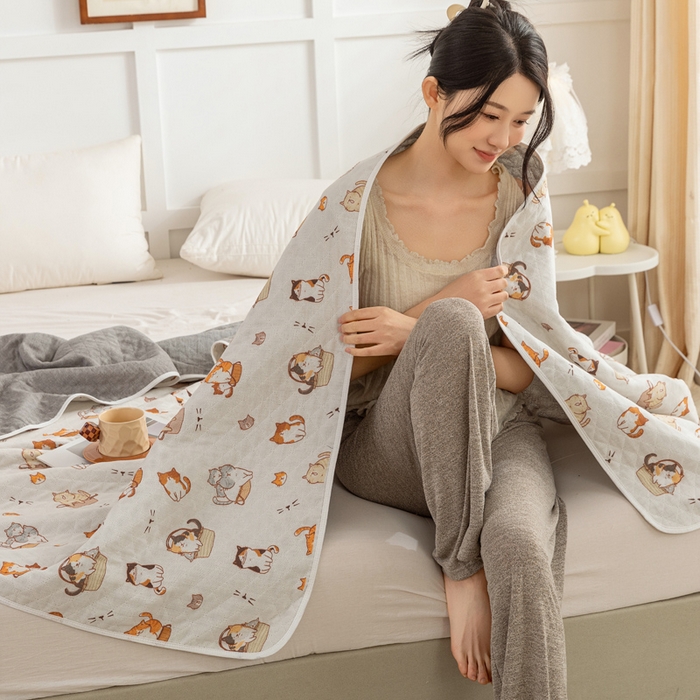 91家纺网 家纺一手货源 找家纺 乐家毛巾被（工厂自产自销） 2025新款A类全棉六层纱印花毛巾被 卡通狗狗