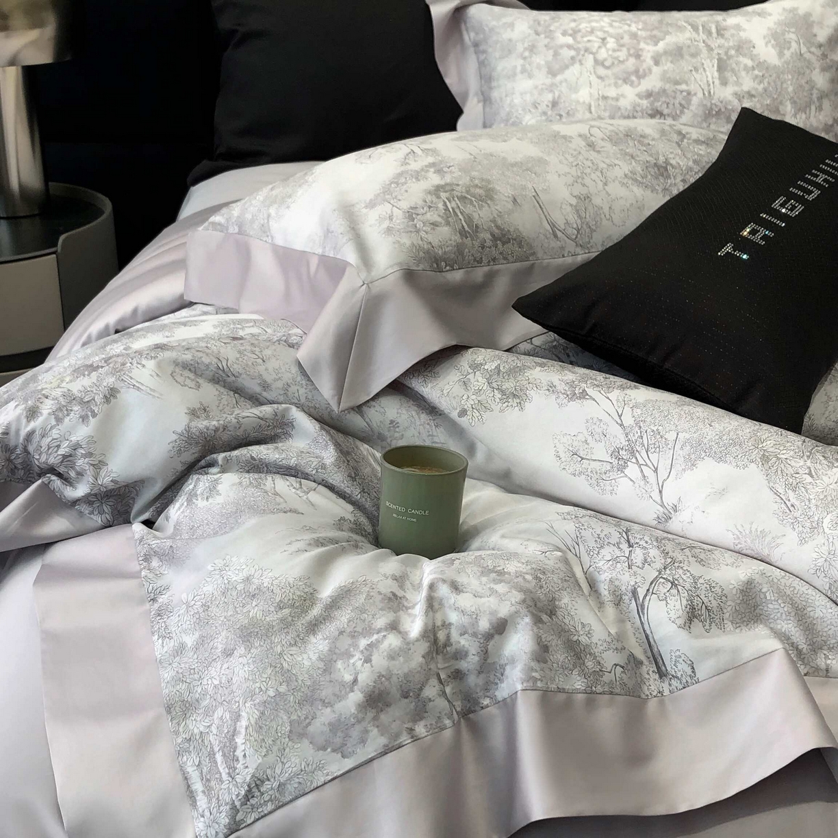 91家纺网 家纺一手货源 找家纺 2025年高支高密长绒棉专版活性数码印花系列四件套【券后控价——券后不低于378】 丽奥娜-杏子灰