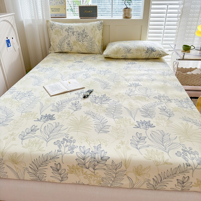 91家纺网 家纺一手货源 找家纺 2025新款老粗布三件套-床笠款 仙草