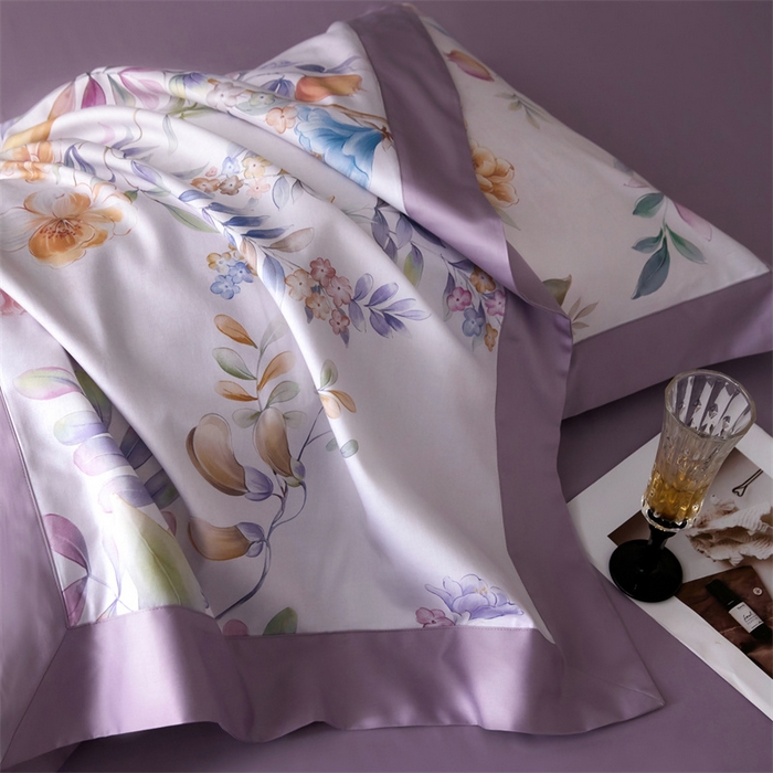 91家纺网 家纺一手货源 找家纺 宏羽纺家纺 2025年高支高密大版数码印花春夏新品 花家境-风铃紫