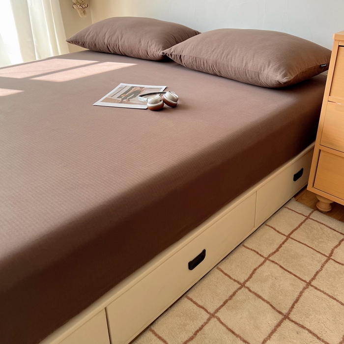 91家纺网 家纺一手货源 找家纺 蜜宿 2025新款A类全棉人字纹床笠（加高） 床笠：深棕