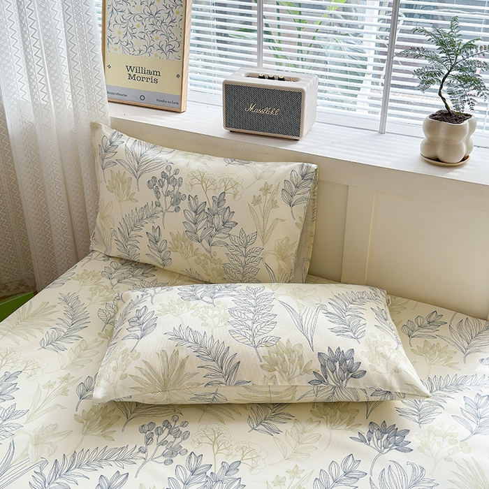 91家纺网 家纺一手货源 找家纺 2025新款老粗布三件套-床笠款 仙草