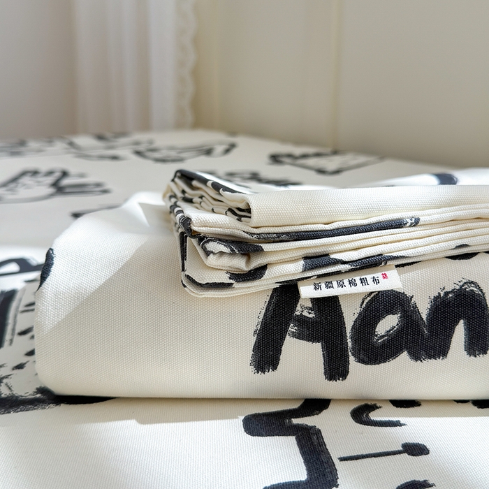 91家纺网 家纺一手货源 找家纺 吉象家纺 2025新款老粗布三件套-床单款 漫画家