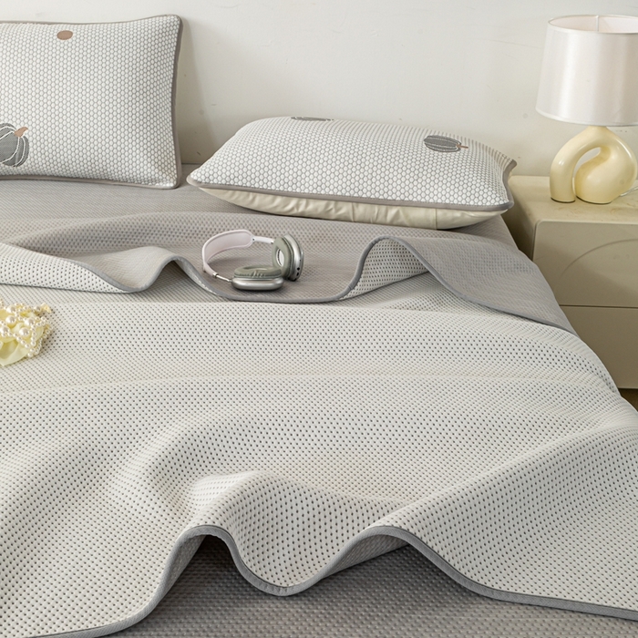 91家纺网 家纺一手货源 找家纺 梦初语 2025新款A类华夫格冰豆豆夏被子针织提花凉感夏凉被单双人空调被可机水洗 雅士灰