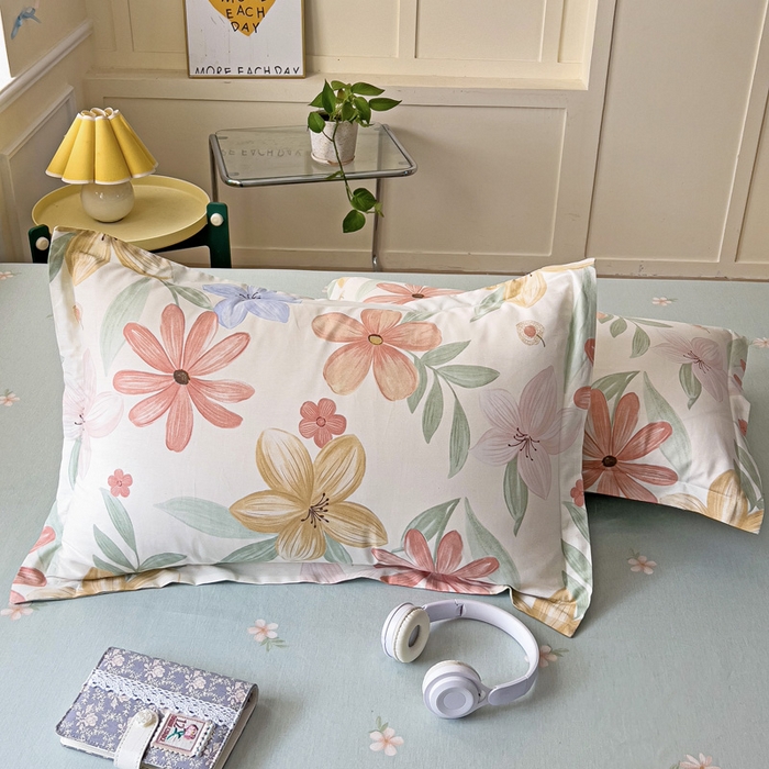 91家纺网 家纺一手货源 找家纺 依庭 2025新款全棉印花花卉款四件套单品系列-单枕套 云裳花谷