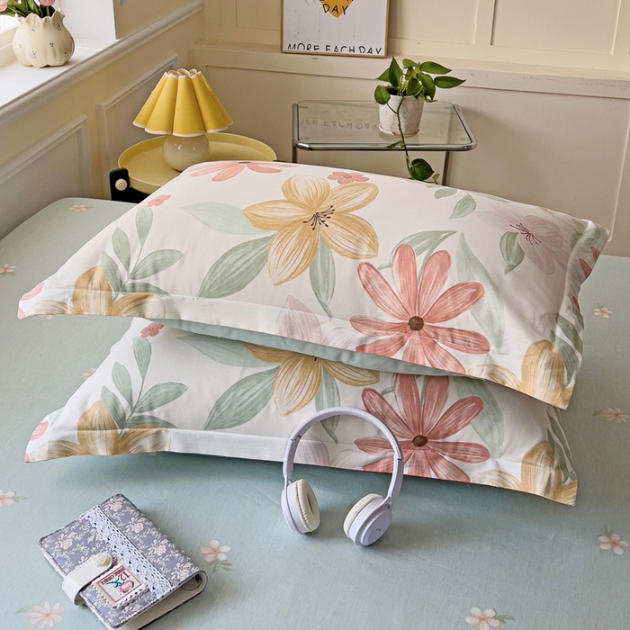 91家纺网 家纺一手货源 找家纺 依庭 2025新款全棉印花花卉款四件套单品系列-单枕套 云裳花谷