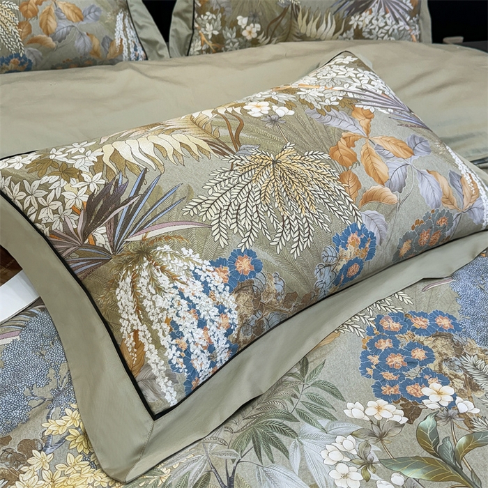 91家纺网 家纺一手货源 找家纺 宏羽纺家纺 2025年高支高密大版数码印花春夏新品 秘境-抹茶