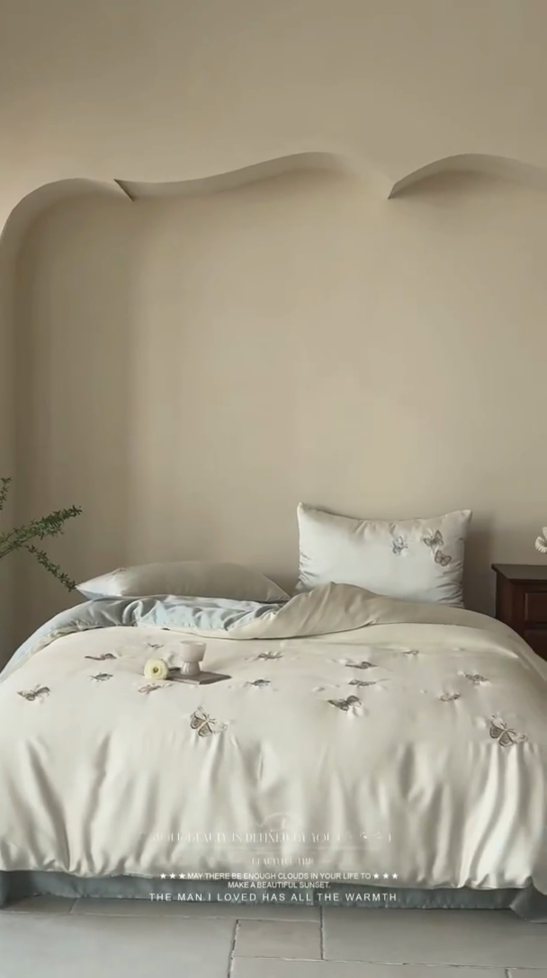 91家纺网 家纺一手货源 找家纺 （总）2025新款奥地利60支兰精天丝蝴蝶套件-晨曦