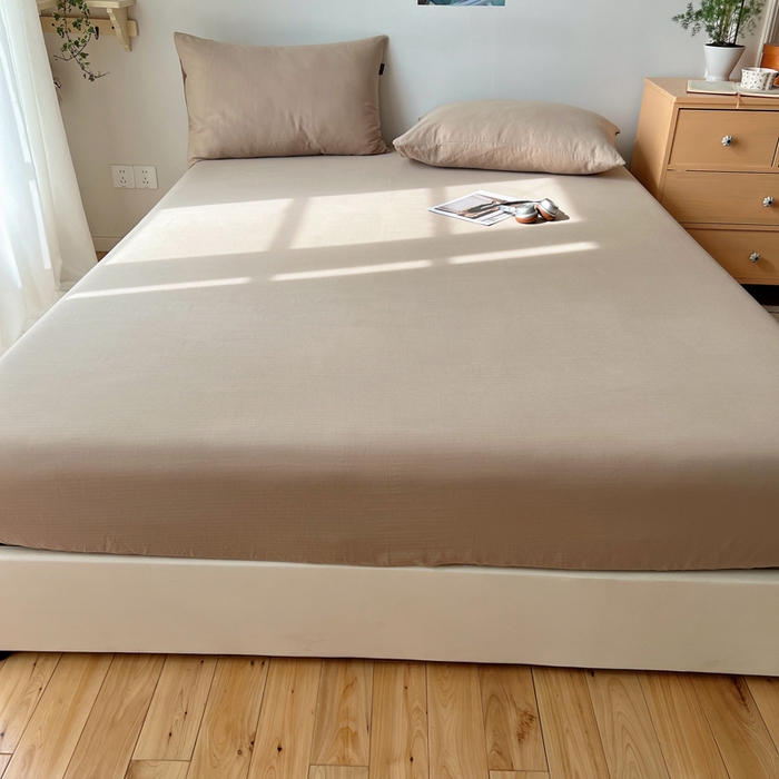 91家纺网 家纺一手货源 找家纺 蜜宿 2025新款A类全棉人字纹床笠（加高） 床笠：奶咖