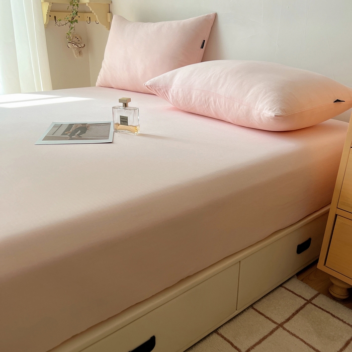 91家纺网 家纺一手货源 找家纺 蜜宿 2025新款A类全棉人字纹床笠（加高） 床笠：樱粉