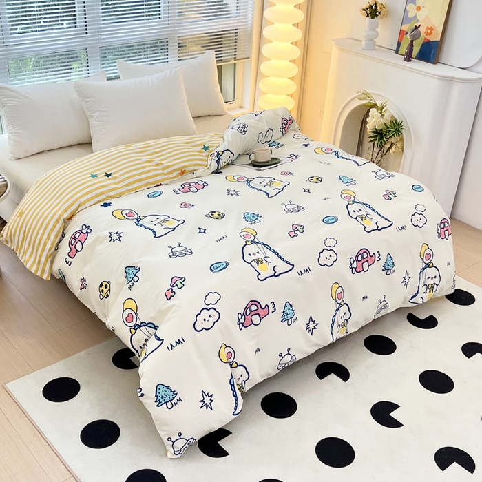 91家纺网 家纺一手货源 找家纺 依庭 2025新款全棉印花花卉款四件套单品系列-单被套 蜡笔恐龙