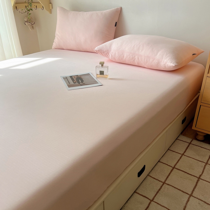 91家纺网 家纺一手货源 找家纺 蜜宿 2025新款A类全棉人字纹床笠（加高） 床笠：樱粉