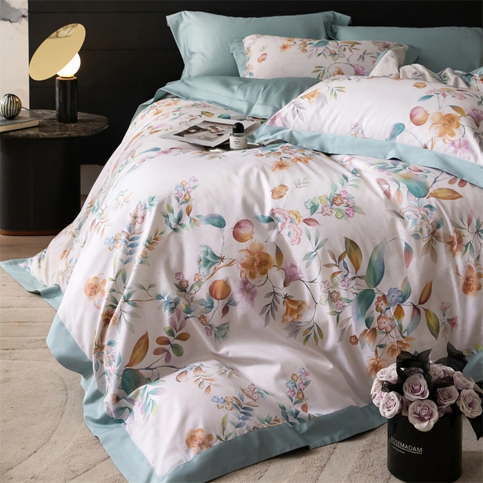 91家纺网 家纺一手货源 找家纺 宏羽纺家纺 2025年高支高密大版数码印花春夏新品 花家境-梦境绿