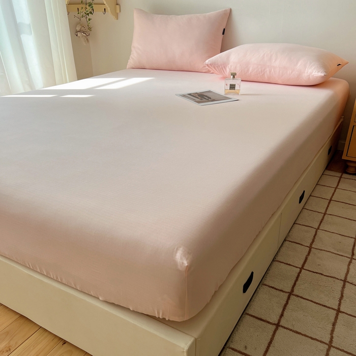 91家纺网 家纺一手货源 找家纺 蜜宿 2025新款A类全棉人字纹床笠（加高） 床笠：樱粉