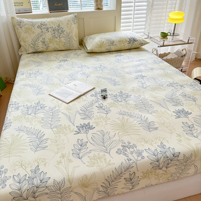 91家纺网 家纺一手货源 找家纺 2025新款老粗布三件套-床笠款 仙草