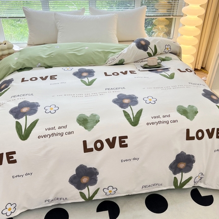 依庭 2025新款全棉印花花卉款四件套单品系列-单被套 绿芙