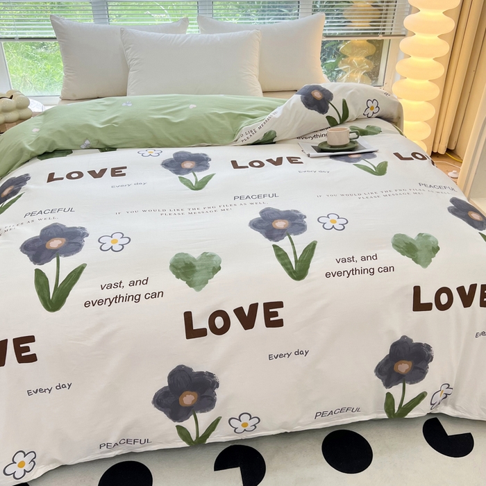 91家纺网 家纺一手货源 找家纺 依庭 2025新款全棉印花花卉款四件套单品系列-单被套 绿芙