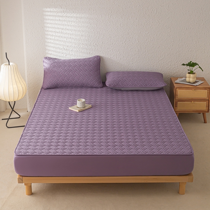 91家纺网 家纺一手货源 找家纺 欧邦 2025新款四季款纯色水洗棉夹棉床笠床垫保护罩-场景一 条格-魅紫