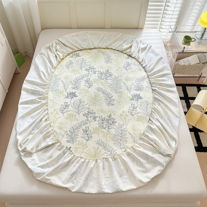 91家纺网 家纺一手货源 找家纺 2025新款老粗布三件套-床笠款 仙草