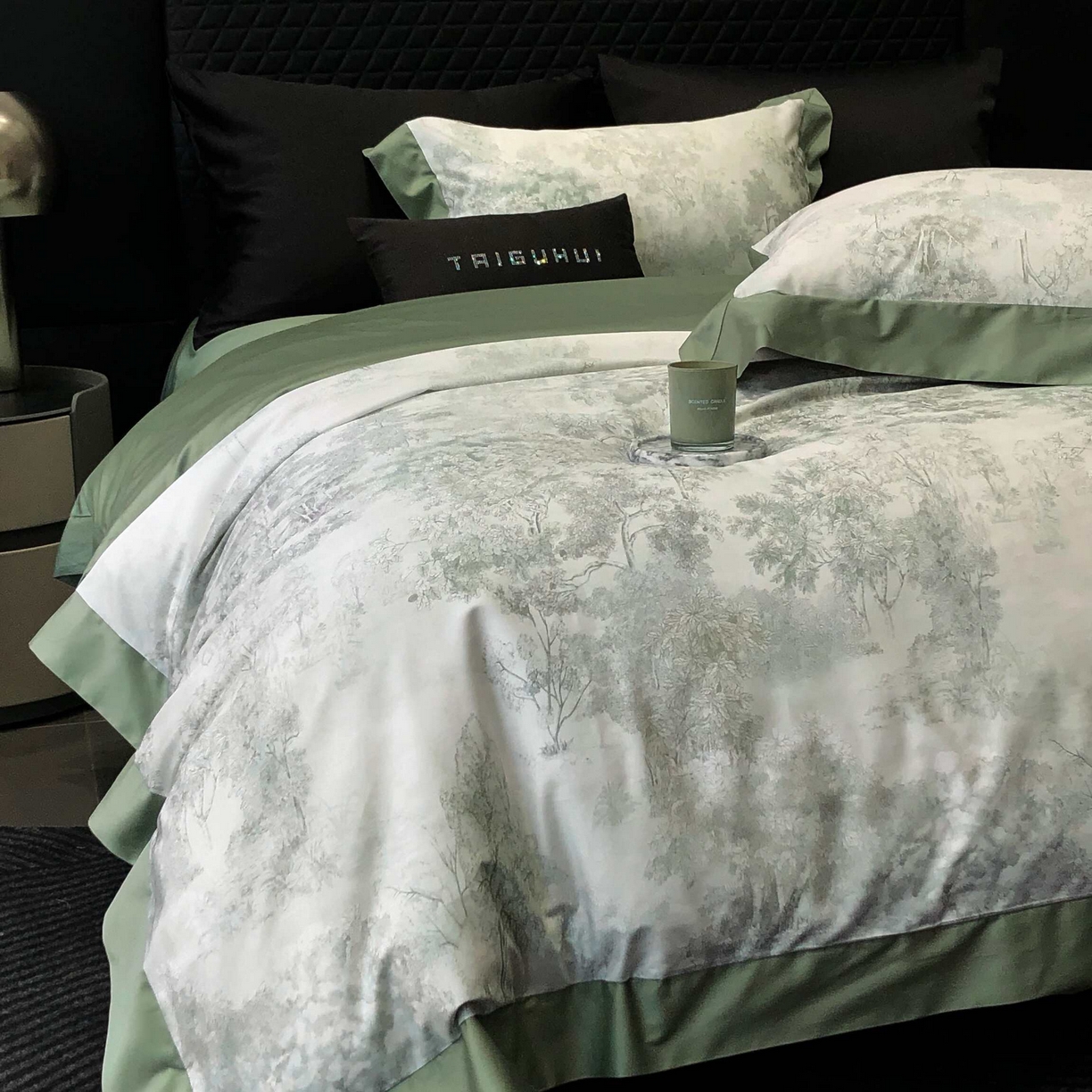 91家纺网 家纺一手货源 找家纺 2025年高支高密长绒棉专版活性数码印花系列四件套【券后控价——券后不低于378】 丽奥娜-松石绿