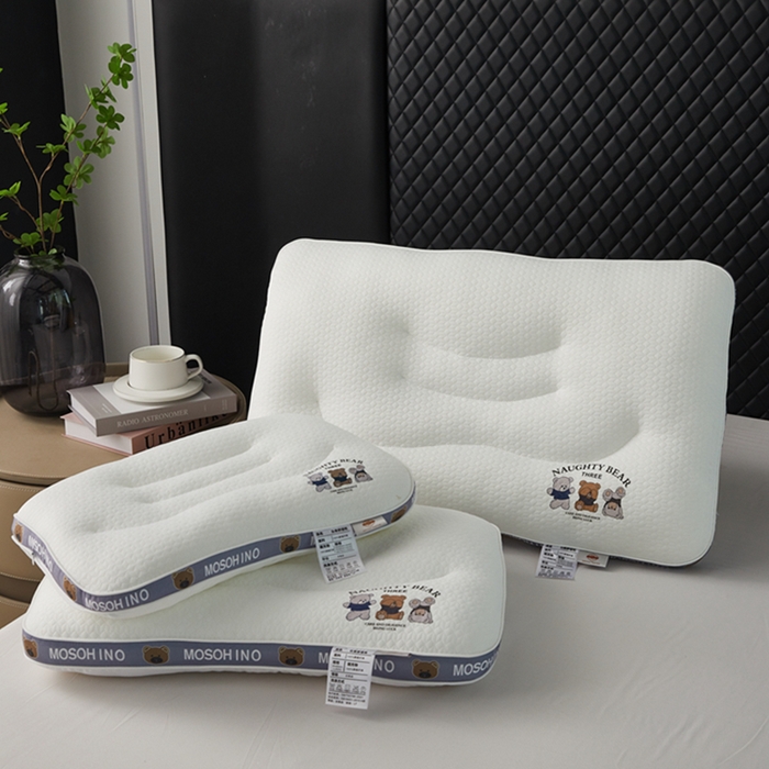 91家纺网 家纺一手货源 找家纺 （总）幸运草 2025新款三只小熊针织分区护颈枕 亲子舒睡枕头芯