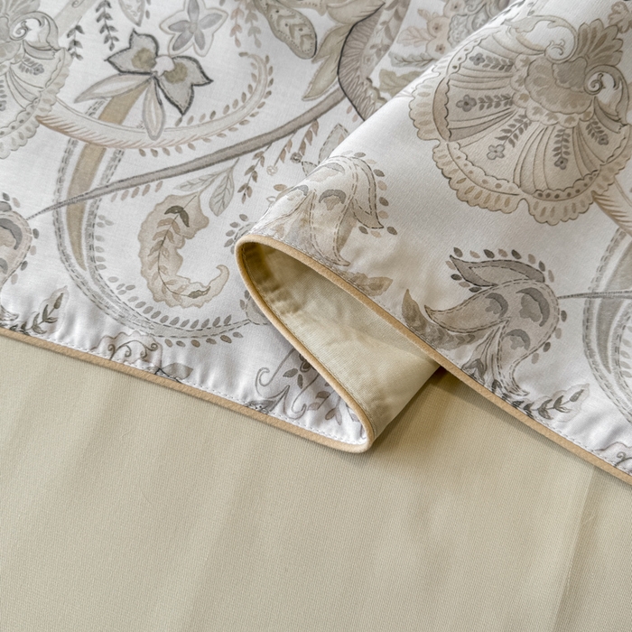 91家纺网 家纺一手货源 找家纺 洺兰家居 2025春夏新款100支莱赛尔天丝贡缎数码印花麻绳款四件套高端礼盒 伯爵咖