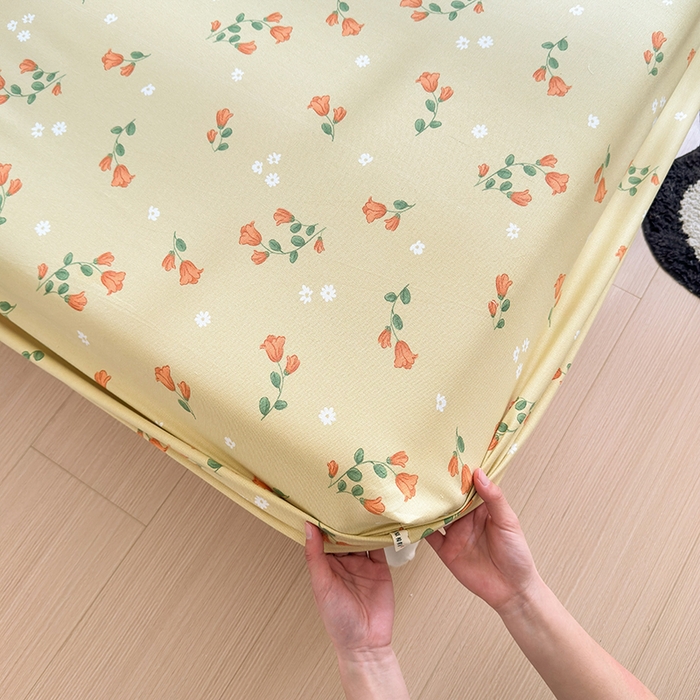 91家纺网 家纺一手货源 找家纺 2025新款老粗布三件套-床笠款 繁花