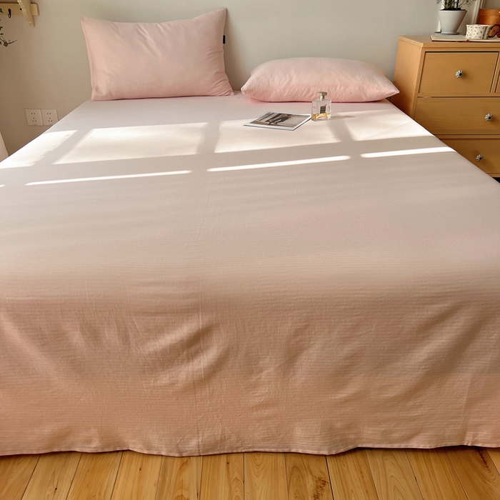 91家纺网 家纺一手货源 找家纺 蜜宿 2025新款A类全棉人字纹床单 床单：樱粉