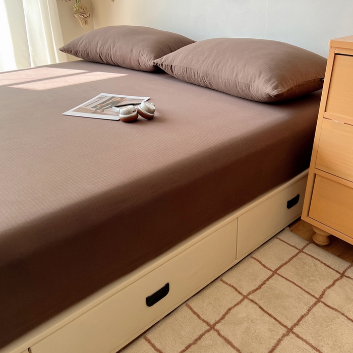 91家纺网 家纺一手货源 找家纺 蜜宿 2025新款A类全棉人字纹床笠（加高） 床笠：深棕