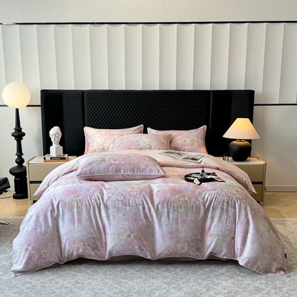 91家纺网 家纺一手货源 找家纺 （总）芊寻家居 2025春夏新款50支莱赛尔天丝贡缎数码印花麻绳款四件套高端礼盒